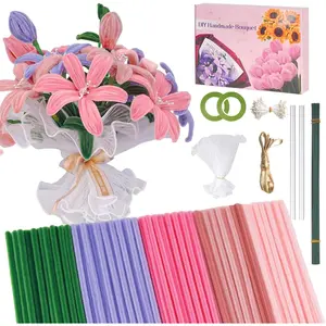 500 count Pipe Cleaners Craft Kit for Flower Making Lily DIY Material Bundle with 20 Stems, 100 Stamens, Ribbon, Tulle, Glue Sticks & Step-by-Step Guide Vibrant Colors, Non-Shedding, Fade-Resistant