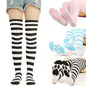 Extra Long Cotton Stripe Thigh High Socks
