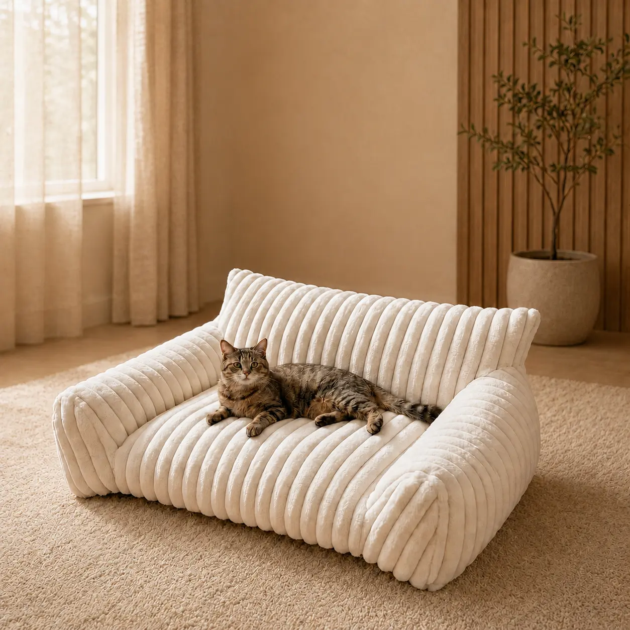 3 Styles Comfortable Pet Sofa Beds - Fluffy Fleece Cat Beds for Indoor Cats, Premium Soft with Removable Washable Cover