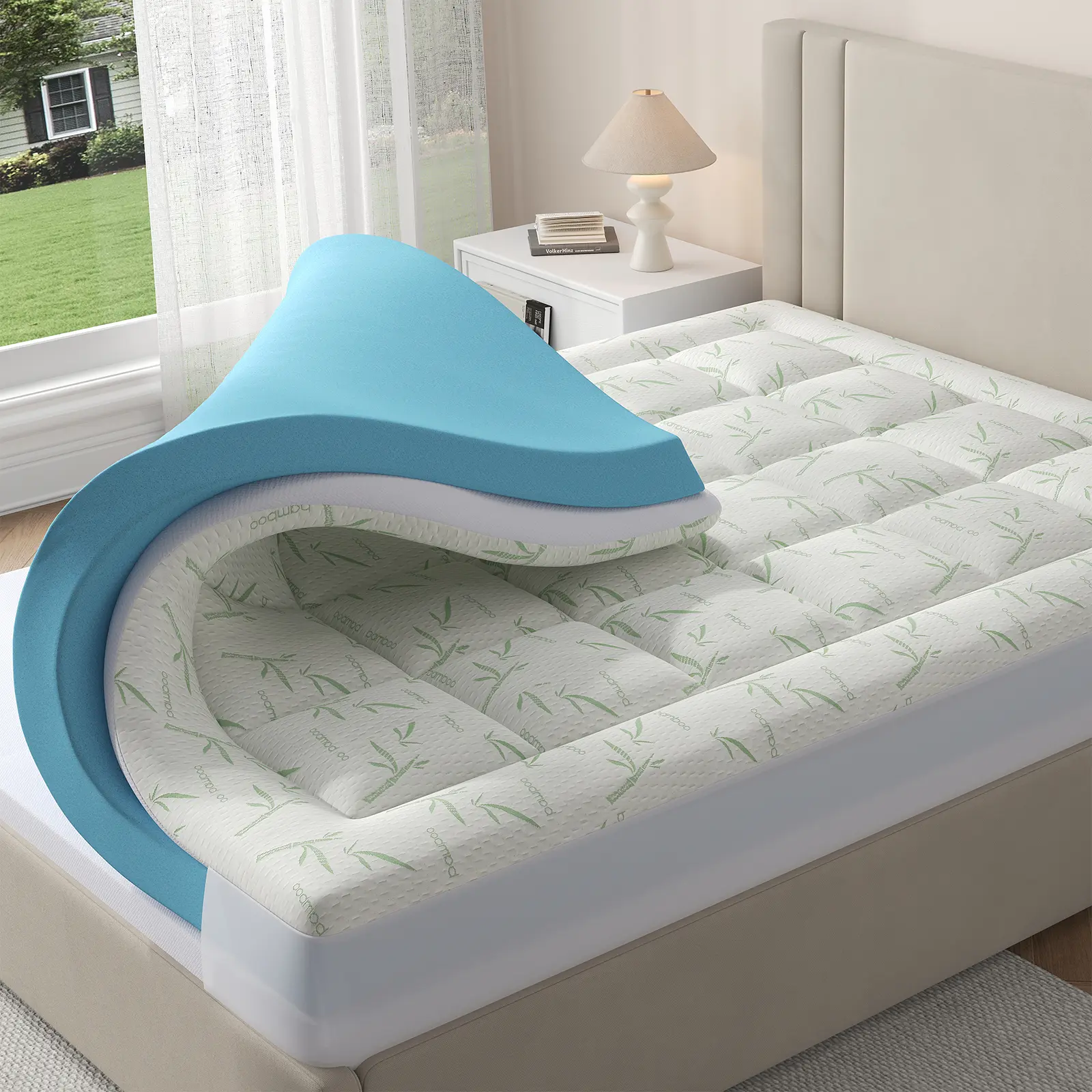 DUMOS Double-Layer Memory Foam Mattress Topper, 2-in-1 Adjustable Cooling Gel Mattress Topper with Breathable, Cloud-Like Comfort, Mattress Toppers, Cooling Mattress Topper