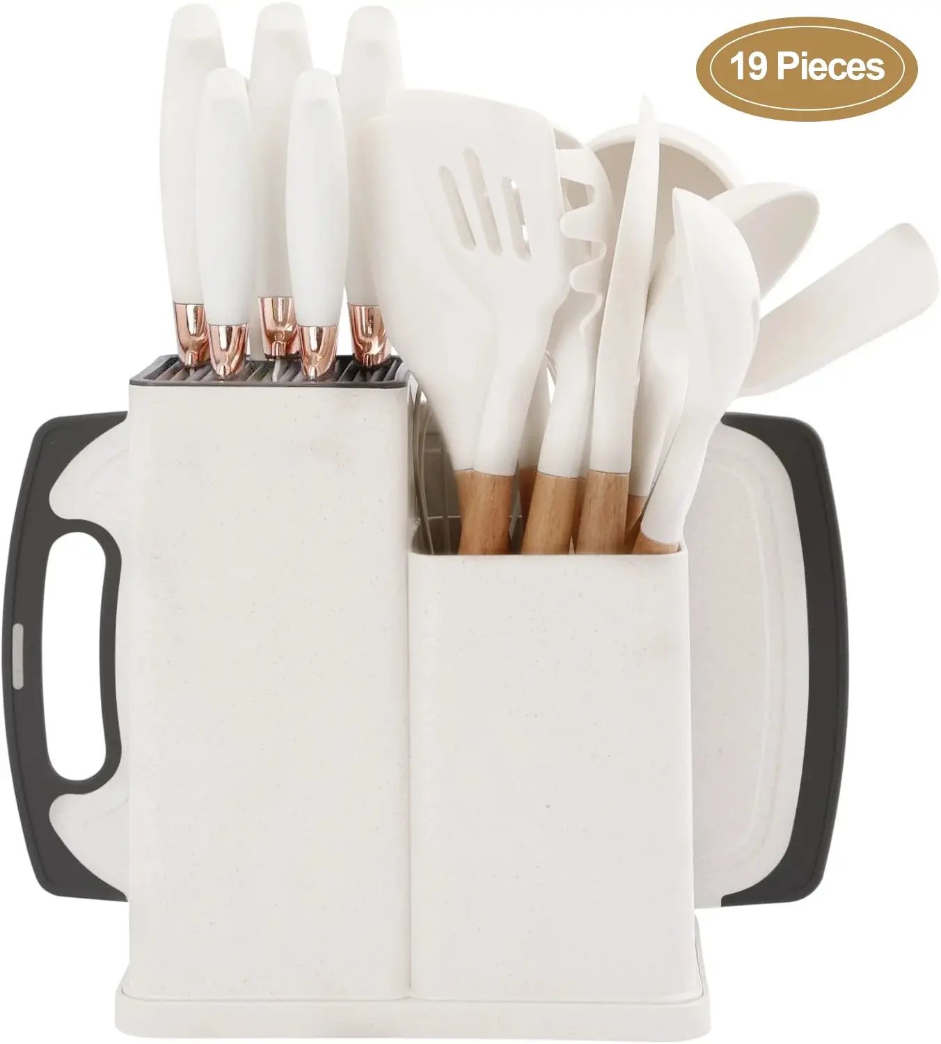19 Piece Silicone Kitchen Utensils Set with Wooden Handle & Knives - Heat-Resistant, Non-Stick Cooking Tools & Storage Bucket - Perfect Kitchen Gadgets for Easy Cooking and Cleaning