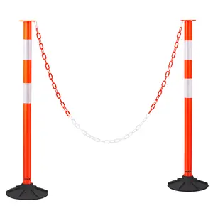 VEVOR 2 Pack Traffic Delineator Posts, 34 in Traffic Safety Cones with Weighted Base, Reflective Strips and Chain, Heavy Duty Delineator Posts for Construction Site, Parking Lot, Crowd Control, Red