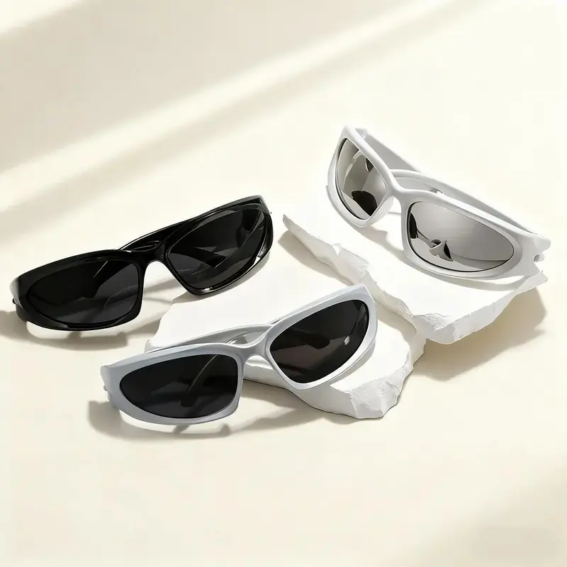 Y2K Wrap Around Sunglasses for Women Men Sliver Oval Fashion Trendy Sport Shades UV400 Eyeglasses，Fashionable sports sunglasses with a unique futuristic design - (holiday gift)