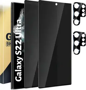 2+2 Pack Galaxy S22 Ultra Privacy Screen Protector - 2 Pack Privacy Film + 2 Pack Camera Lens Tempered Glass, High Clarity Bubble Free, Anti-Spy Protection for Samsung S22 Ultra 5G Cloth Crystal