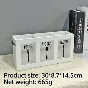 Wooden Cutlery Storage Box for Kitchen Countertop American Style Utensil Organizer with Drainage Hole Utensil Drying Rack Kitchen Organizers