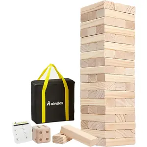 Giant Tumbling Timber Games, 60 Blocks Large Tower Outdoor Game - Includes Carry Bag and Scoreboard, Wood Stacking Backyard Game Grows Up to 5FT for Kids Adults Family