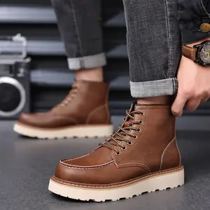 UYCEKK Men's High-Top s - Thick-Sole Traction Short with Brown/Black Second-Layer Upper & Rubber Outsole, Lace-Up Round Toe for Motorcycle Riding, Outdoor,, and Casual Wear - Durable Footwear