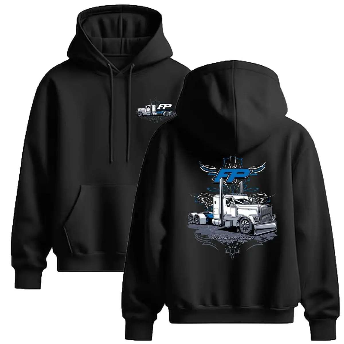 Men's Fitted Big Rig Semi Truck Hoodie, Unisex Diesel Mechanic Graphic Pullover, Long-Sleeve V-Neck Long Haul Trucker Streetwear, Comfy Fall-Winter Casual for Halloween Thanksgiving Valentine's Day Easter Deals