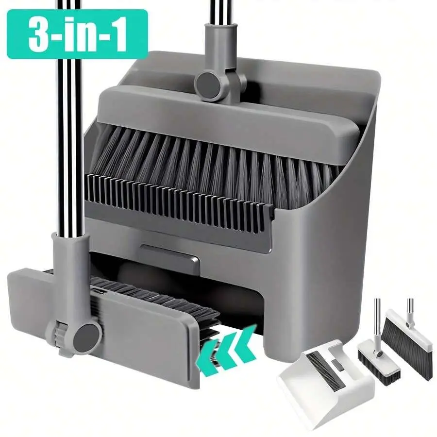 Self-cleaning Broom & Dustpan Set, 1 Set Including 1 Count Broom & 1 Count Dustpan & 1 Count Pet Hair Remover, Indoor & Outdoor, Broom With Dustpan, Home Cleaning Tool, House Cleaning Tools, Broom And Dustpan