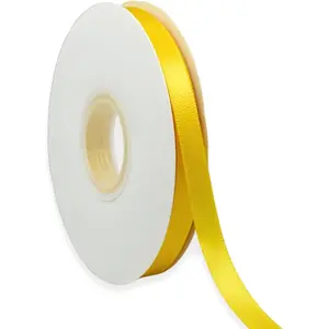 Yellow Ribbon 3/8 Inch x 50 Yards Satin Ribbon Continuous, Single Face, for Crafts, Gift Wrapping, Floral Bouquet, Weddings, and Decorations, with Spool