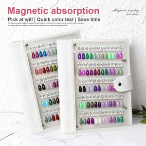 Best Seller Magnetic Nail Sample Book 60/120 Colors, Leather Nail Color Chart Display Book With Magnetic Samples For Salon, Professional Nail Practice Display Stand