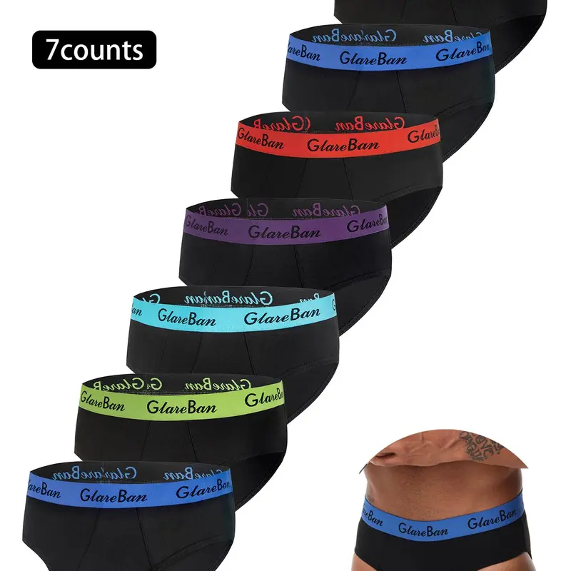 7pcs Pack Briefs Men's Sexy Plain Basic Underwear for Men Sport Athletic Quick Drying Breathable Plain Classic Panties Confortable Underpants Male Fit Soft Boxer Shorts Box Slips