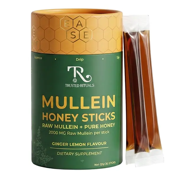 Trusted Rituals Mullein Honey Sticks - Deep Throat Soothing & Respiratory Support - 2000mg Mullein per Stick - 30 Sticks