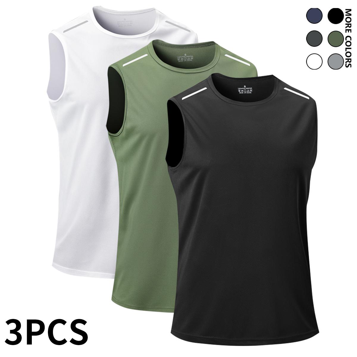 Men's 3-Pack   - Breathable, Quick-Dry Sleeveless Shirt, Suitable for Summer Gym, Running, and Training, Crew Neck, Polyester Fiber, Black/White/Navy Blue, Athletic Wear High Elasticity Lifestyle Beater Set Majin Vegeta Dragon Ball Tees tank tops