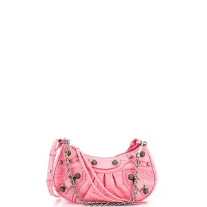 Pre-owned Balenciaga Leather Shoulder Bags Le Cagole Giant Studs Shoulder Bag Crocodile Embossed Mini by Rebag
