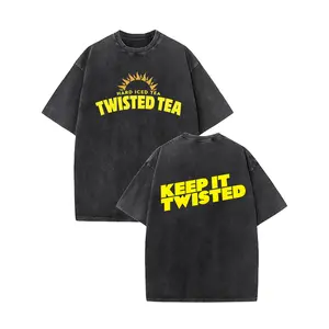Retro Washed T-Shirt Double Sided Printed (230 Pure Cotton T-Shirt) 'TWISTED TEAS, KEEP IT TWISTED' Letter And Patterns Print, Men's T-Shirt, Men's Casual, Comfortable, Fashionable T-Shirt, Street Style Cotton-