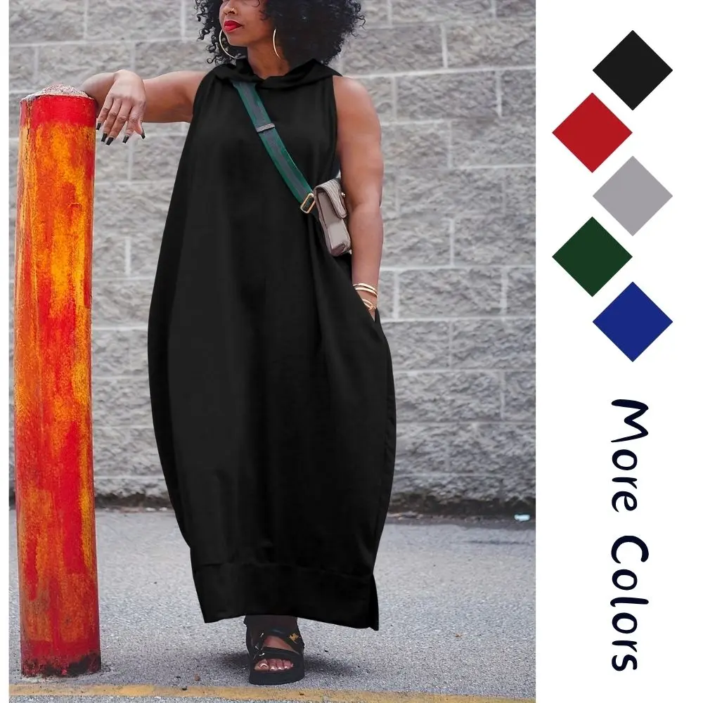 Oversize Tshirt Dress Women Summer Sleeveless Maxi Dress with Pockets