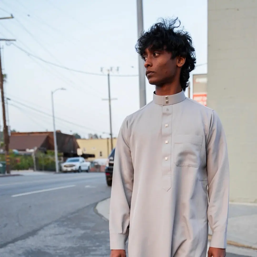 Premium Saudi Collared thobe (grey) Dress Clothing Formal Menswear Garment Traditional Elegant