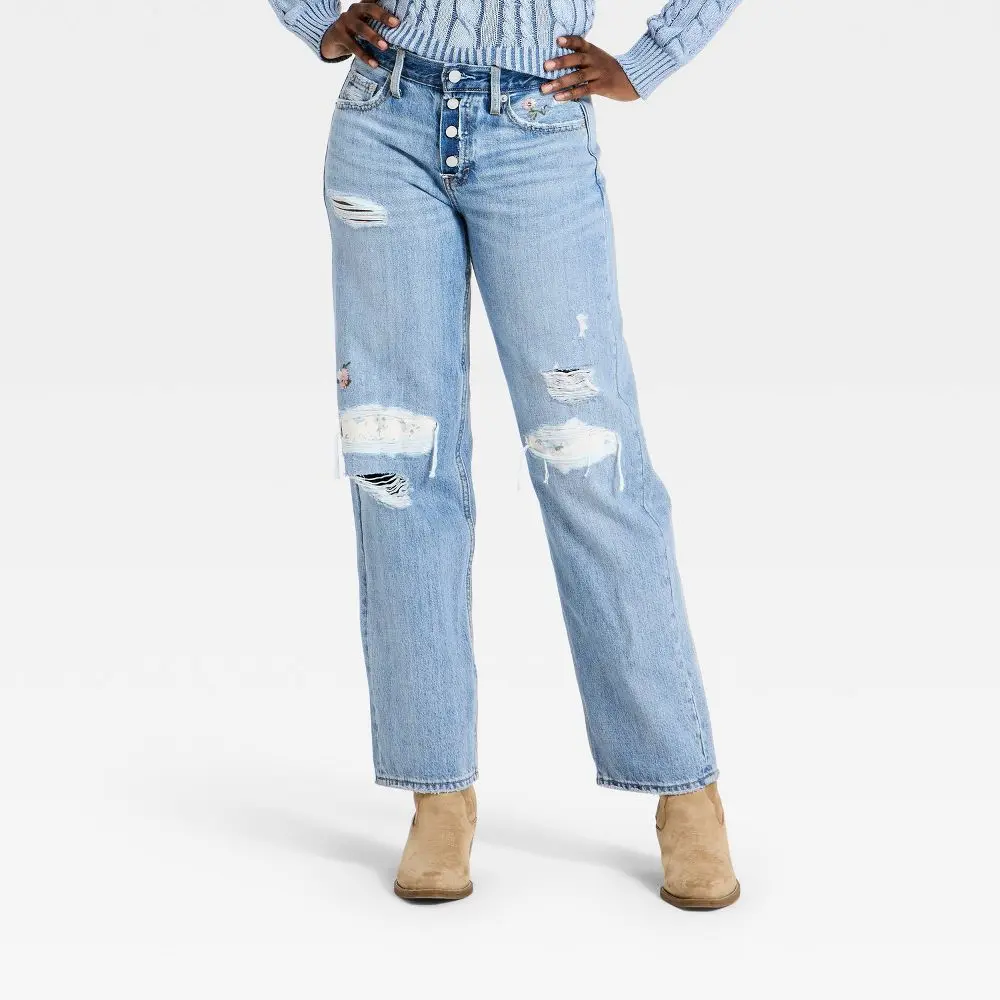 Women's Western Low-Rise Baggy Crafted Denim Bottoms - Universal Garment with Flattering Fit & Stylish Design