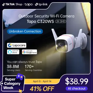 TP-Link & Tapo C320WS Outdoor Security Camera 2K QHD 4MP Starlight Color Night Vision Free AI Detection IP66 Weatherproof 512GB SD Cloud Storage Works with Alexa & Google Home - White