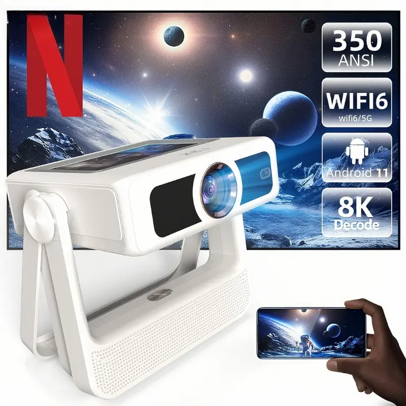 XBJ A5PRO Projector with 8K/1080P Smart Touchscreen WiFi6/5G Android 11 BT5.4 350 ANSI Wireless Screen Projection for Outdoor Movies