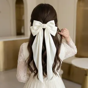 Satin Large Bow Hair Clip for Women, Long Tail Bow Hair Barrette for Wedding & Daily Use