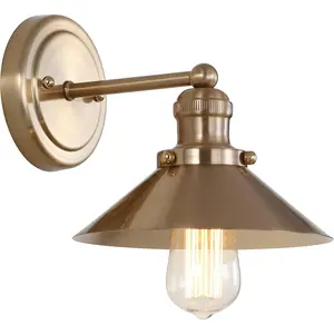 7.8" Brass Gold 1-Light Industrial Farmhouse Metal Vanity Light Wall Sconce, Metal Shade for Bathroom Mirror, Kitchen, Entryway,