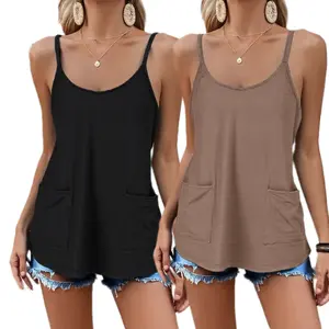 Seya Tank Top Racerback Tops with pockets Women Going Out Tops Everyday Basic Tanks Tops Spaghetti Strap Tank Top Not See-Through Cami, Buttery Soft Stretchy Top, Minimal Chic Essential Comfortable Everyday Essential Solid