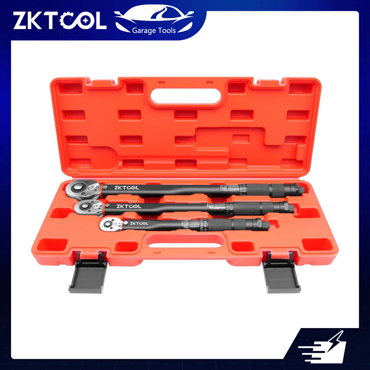 ZKTOOL 3PCS 72-Tooth Torque Wrench Set, 1/4" （5-25 N.m ） 3/8" （10-60 N.m 1/2" (20-200 N.m) Drive ，Retractable Flexible Quick-Release Locking Ratchet, 180° Flexible Head, Suitable for Tight Spaces