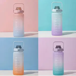 US Half Gallon 64 OZ Motivational Water Bottle Straw Time Marker BPA Free