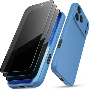 Multi-color Case for iPhone 17 Pro | 6.3" Liquid Silicone 3 Layers Full Covered Soft Gel Rubber Shockproof Protective Cover w/3 Glass Screen Protector