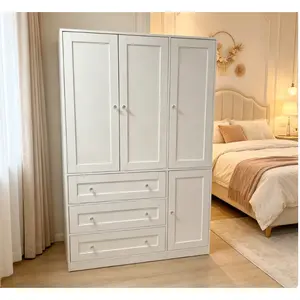 Armoire Wardrobe Closet with Drawers and Mirror Clothing Storage Cabinet with Hanging Rod, 4 Doors Wooden Wardrobe Cabinet for Bedroom, Large Capacity Storage 120*48*180cm