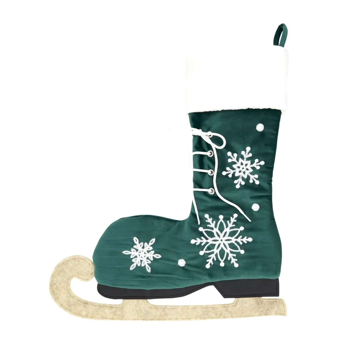 Saro Lifestyle 8260.G25 25 in. Unisex Whimsical Polyester Christmas Ice Skate Design Stocking, Light Weight Frosty Enchantment Green Festive Home Decoration