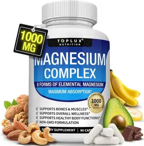 Magnesium Complex Supplement 8 ElementalMagnesium 1000mg-Magnesium GlycinateCitrate, Malate, Taurate, Chelated for EasyAbsorption for Bones, Muscle, Recovery, Energy,Vegan Non-GM0 90 Capsules Fitness