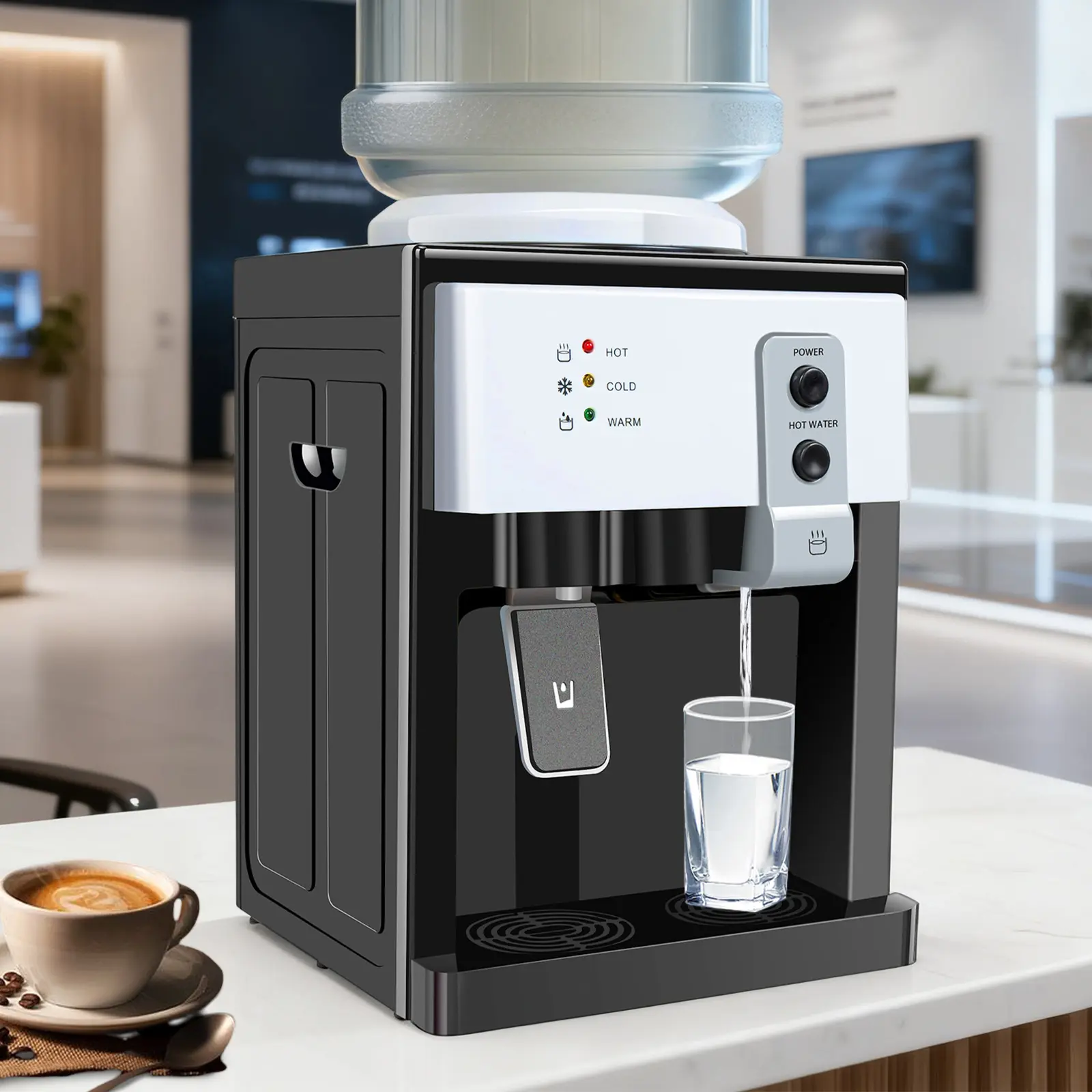 Hot & Cold Water Dispenser with 500W Heating & 75W Cooling, Compact Countertop Design, 1.1-4.9 Gal Bottle Compatible, Energy Saving Freestanding Water Cooler for Home Office Kitchen Desk Bedroom