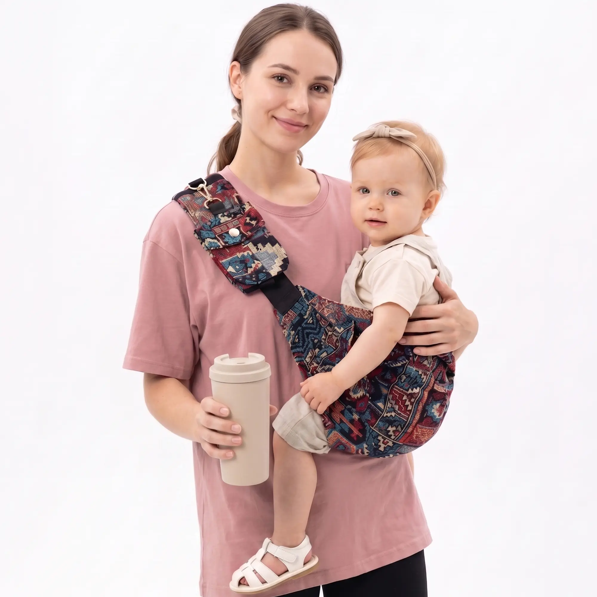 YUBEBE Foldable BOHO Baby Sling Carrier - Unisex, Breathable Polyester Checkered (Ebony Check) Toddler Carrier