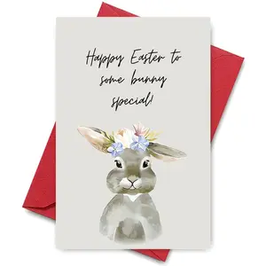 Easter Bunny Greeting Card with Envelope, 1 Count Watercolor Bunny Greeting Card, Festive Paper Card for Girlfriend, Family, Friends, Neighbors, Message Card