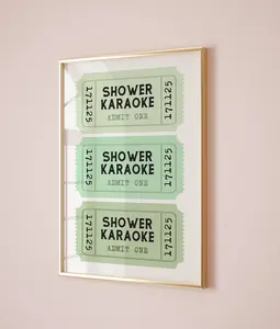 Shower karaoke print Funny bathroom poster Retro ticket print Sage green bathroom decor Funky wall art  Trendy bathroom print Green wall art