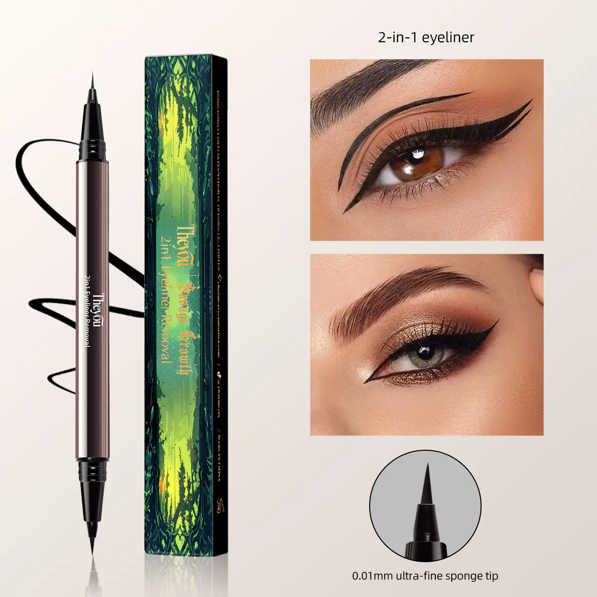 【The you】Velvet Cream Liquid Eyeliner | 2-in-1 Double Tip | 24-Hour Waterproof & Lightweight