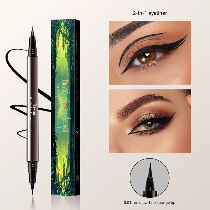 Y.O.U Velvet Cream Liquid Eyeliner 2-in-1 Dual Tip - Lightweight, 24-Hour Waterproof Long-Wear Precision Eyeliner for Eyes, Tightline Ready, Dual-Ended for Fine Liner and Smudge-Proof Wing