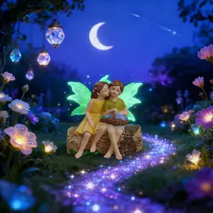 Fluorescent Wings Couple Fairy Figurine, Creative Garden Bonsai Decoration, Resin Craft Ornament, Home Decor Accessory