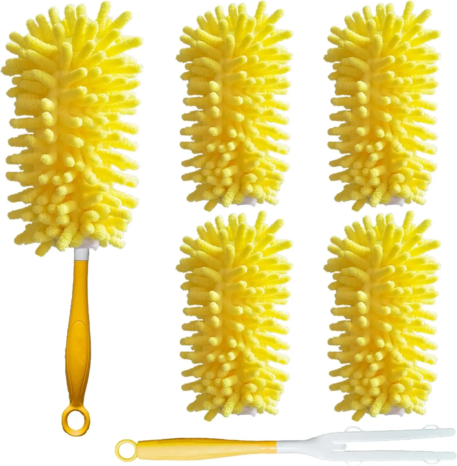 Reusable Durable Synthetic Cleaning Duster Pack for Swiffer - 1 Handle + 4 Heavy-Duty 360 Refills, Compatible with Swiffer Hand Dusters, for Household Furniture, Kitchen Blinds