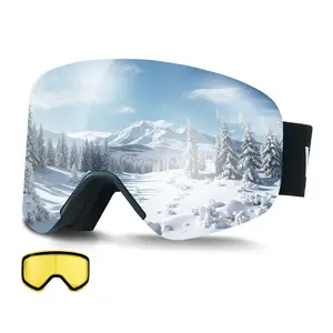 VEVOR Frameless Ski Goggles,  Magnet Cylindrical Lens with Dark Blue Revo Coating, OTG Anti fog Snow Goggles for Men Women, TPU Frame & Ventilation Structure, Fit for Skiing, Skating, Snowboarding