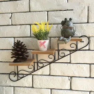 Vintage Farmhouse Creative Staircase Style Wall Decor, Hanging Flower Rack, Floating Shelf, Home Decoration, Storage Organizer, Hanging Accessories, Gift, Room Decor
