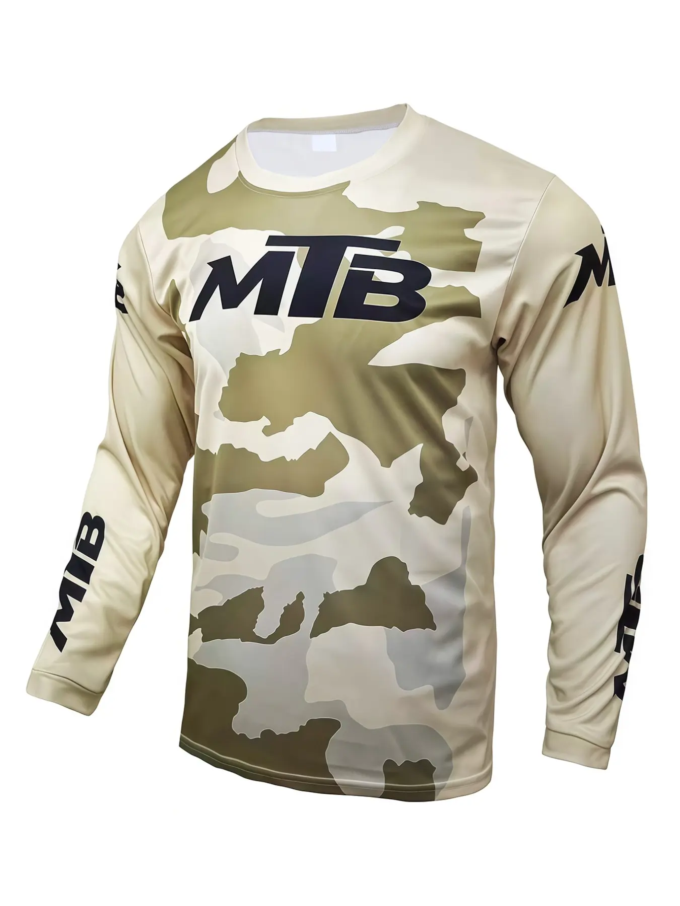 Black Gray Camo MTB Long Sleeve Jersey, Quick Dry Breathable Cycling Shirt, Loose Fit for Mountain Biking, Motorcycle, Fishing, Camping Sports Top