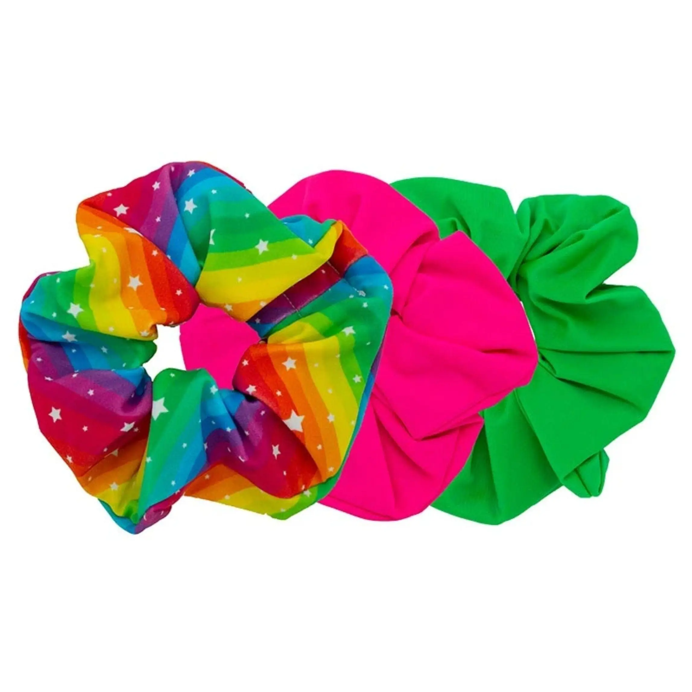 Rainbow Star Scrunchie 3-Pack | Nylon Hair Ties for All Hair Types