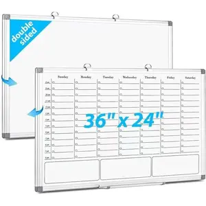 White Board Dry Erase Calendar for Wall,  Weekly Schedule-Board with Hourly Time Slots for Home, Office,Work, School, Hanging Double-Sided Whiteboard with Marker Tray, 36" x 24"