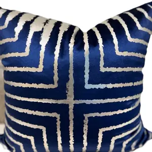 Blue and Silver Luxury Pillow Cover with Geometric Design for Elegant Home Decor