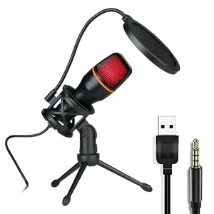 Condenser Microphone Set, RGB Colorful Lighting Effect Intelligent Noise Reduction, Live Game Recording Equipment Tripod Bracket Adjustable, Computer Desktop Universal Streaming Device