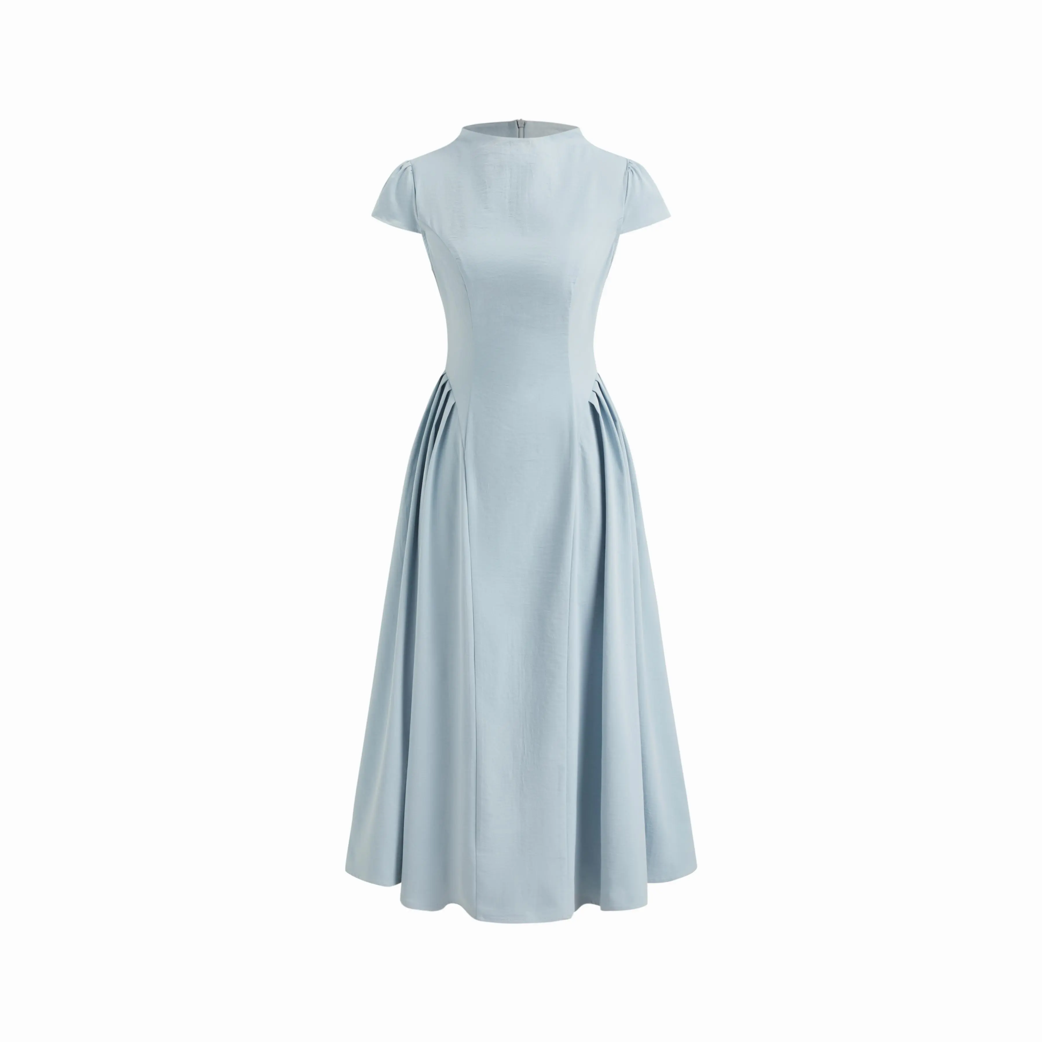 Cider High Neck Ruffle Zipper Midi Dress